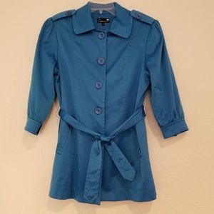 Danielle B Blue Satin Button Trench Coat Size MP